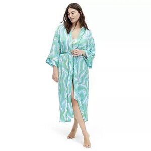 Diane Von Furstenberg‎ Satin Disco Zebra Robe DVF Target Green/Blue Long Size XS